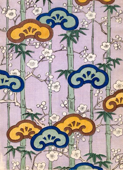 Kleur houtsnede van bamboe en kersenbloesems door Japanese School