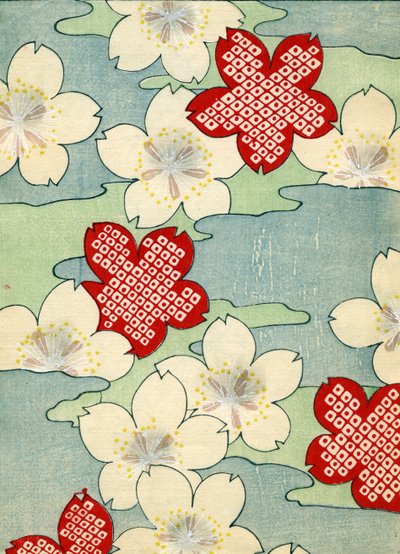 Kleurenhoutsnede van Kornoeljebloesems door Japanese School