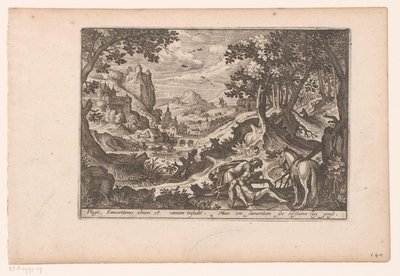 Landschap met het verhaal van de barmhartige Samaritaan door Jaspar de Isaac (attributed to)