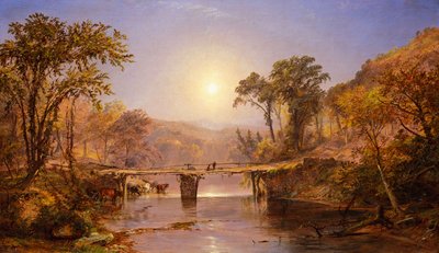 Indian Summer aan de Delaware River door Jasper Francis Cropsey