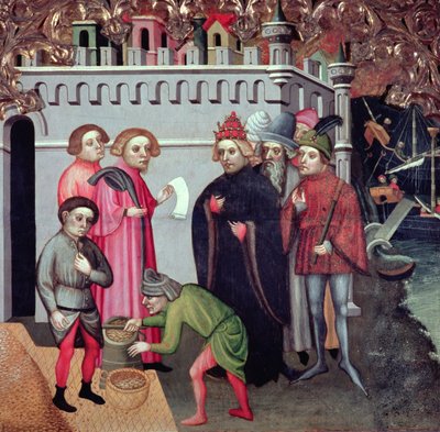 De vermenigvuldiging van het graan, uit het altaarstuk van Sint Nicolaas van Bari door Jaume Cabrera