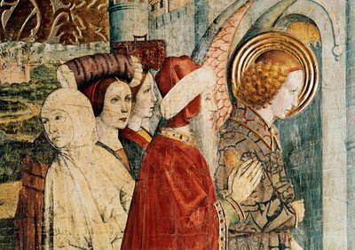 Altaarstuk van Sint Bernardin en de Beschermengel, detail van de vlucht van Lot door Jaume Huguet