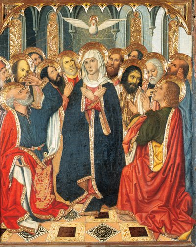 Tafel van Pinksteren. Van het Altaarstuk van de Constable van Portugal (1464-1465). Schilderij op hout. Door Jaume Huguet (1414-1492). XV eeuw door Jaume Huguet