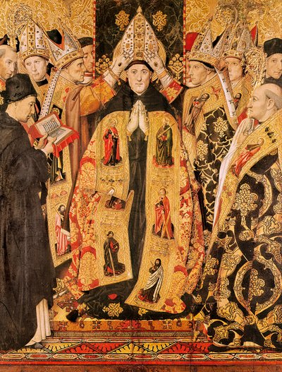 De Wijding van St. Augustinus van Hippo (detail) Altaarstuk van St. Augustinus. Detrempe op hout door Jaume Huguet. 1466-1475. Uit de kerk van St. Augustinus in Barcelona door Jaume Huguet