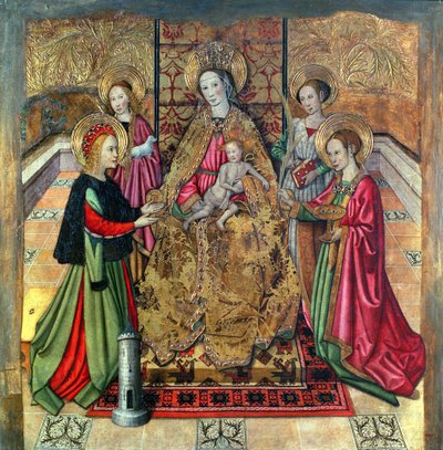 De Maagd en Kind met St. Ines en St. Barbara door Jaume Huguet