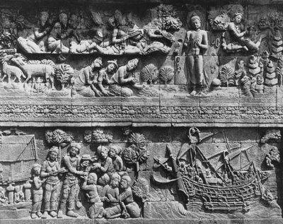 Borobudur tempelreliëf van Bodhisattva die zich baadt door Javanese School