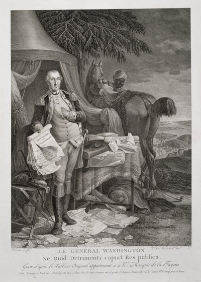 Generaal Washington, Ne Quid Detrimenti capiat Res publica, gegraveerd door Noël Le Mire, c. 1785 door Jean Baptiste (after) Le Paon