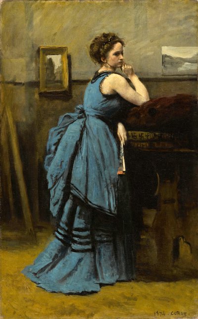 Dame in Blauw door Jean Baptiste Camille Corot