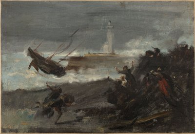 Schipbreuk in de haven van Dieppe door Jean Baptiste Carpeaux