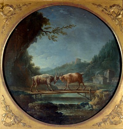 Beide geiten. Illustratie voor de fabel van Jean de La Fontaine. Schilderij door Jean Baptiste Claudot (1733-1805) door Jean Baptiste Claudot