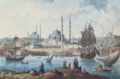 Yeni Camii en de haven van Istanbul door Jean Baptiste Hilair