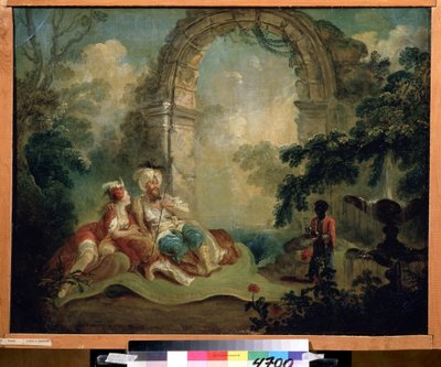 Oriëntalisme: "Turkse pasha en odalisk" Schilderij van Jean Baptiste Hilaire door Jean Baptiste Hilaire