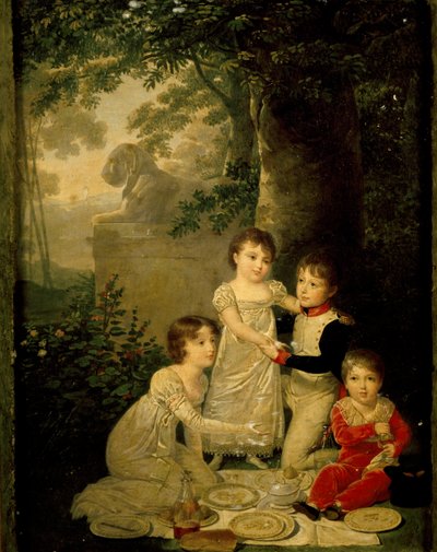 Vier zonen van Joachim Murat en Caroline Bonaparte (van links, Letizia door Jean Baptiste Isabey
