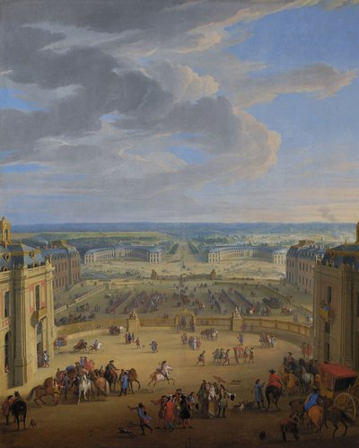 Frans: Vue perspective du château de Versailles sur la place d