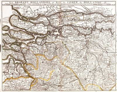 Kaart van Nederlands Brabant (of Noord-Brabant) en een deel van het graafschap Holland (Nederland) door Jean Baptiste Nolin