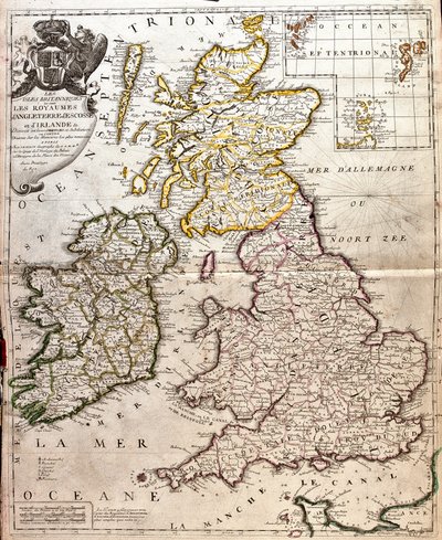 Kaart van de koninkrijken Engeland, Schotland en Ierland (Groot-Brittannië) door Jean Baptiste Nolin