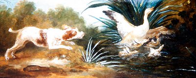 Een Landschap met een Hond die Eenden Achtervolgt door Jean Baptiste Oudry