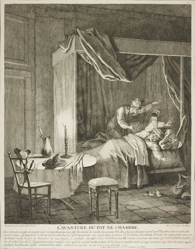 Het avontuur van de kamerpot, plaat vier uit Scènes du Roman Comique door Jean-Baptiste Oudry