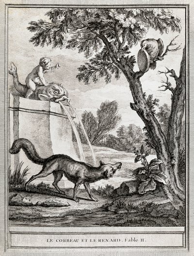 De Kraai en de Vos, illustratie van Jean-Baptiste Oudry voor de fabel van Jean de La Fontaine door Jean Baptiste Oudry