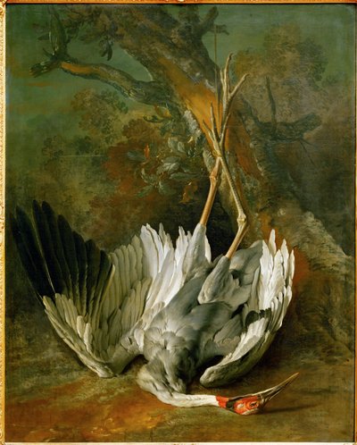 De dode kraanvogel (olieverf op doek) door Jean-Baptiste Oudry