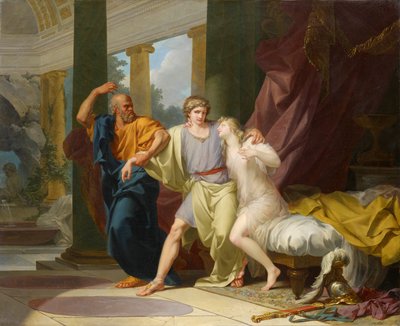 Socrates scheurt Alcibiades weg uit de omhelzing van sensualiteit door Jean Baptiste Regnault