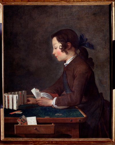 Een jonge jongen die kaarten speelt door Jean Baptiste Simeon Chardin