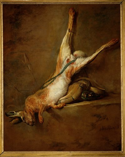 Dode haas met kruitfles en wild ... door Jean-Baptiste Simeon Chardin