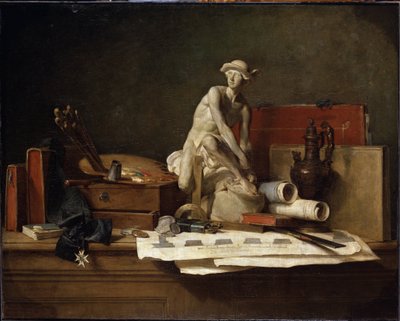 Stilleven met attributen van de kunsten door Jean Baptiste Simeon Chardin
