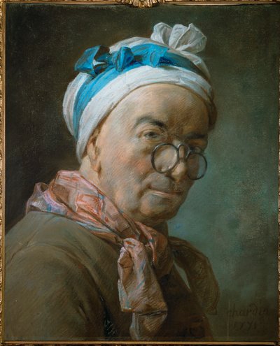 Zelfportret van Chardin met pince-nez ... door Jean-Baptiste Simeon Chardin