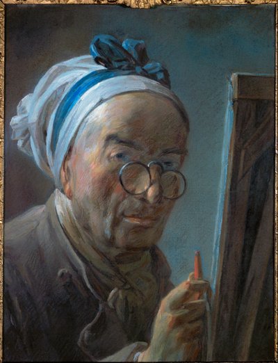Zelfportret van Chardin met pince-nez ... door Jean-Baptiste Simeon Chardin