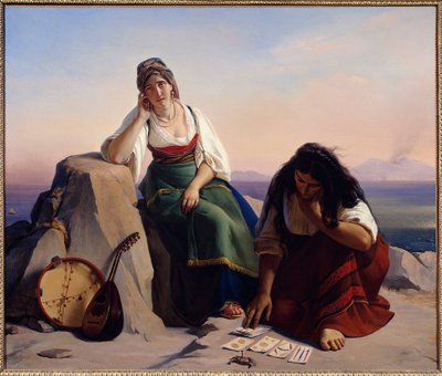 Tovenaar trekt kaarten voor een meisje uit Ischia of waarzegger door Jean Claude Bonnefond