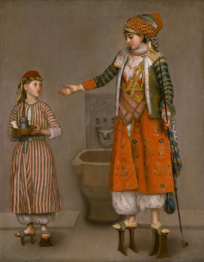 Een dame in Turkse kleding en haar dienaar door Jean-Étienne Liotard