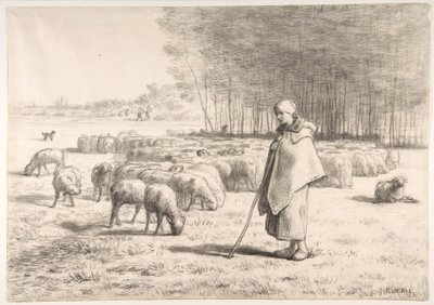 Een herderin met haar kudde door Jean-Francois Millet