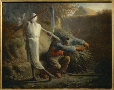 Dood en de houthakker (schilderij op doek) door Jean-Francois Millet