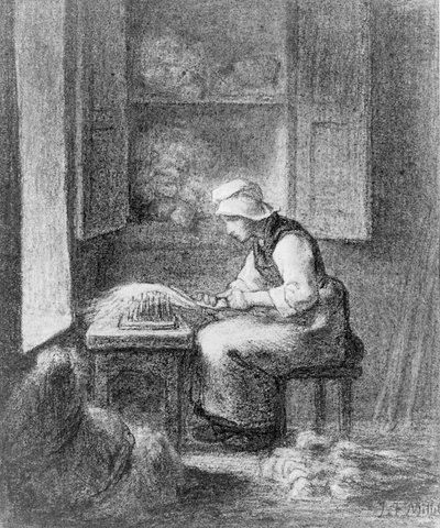 De voerman, ca. 1854 (krijt op papier) door Jean-Francois Millet