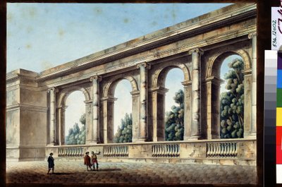 Zicht op een gewelfde galerij door Jean François Thomas de Thomon