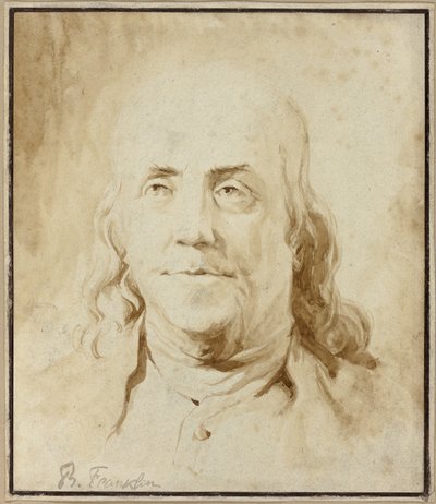Benjamin Franklin, ca.1778 (penseel  bruine inkt) door Jean Honore Fragonard