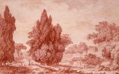 Uitzicht op een park door Jean Honore Fragonard