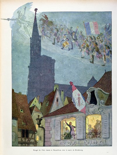 Claude Joseph Rouget de Lisle (1760-1836) zingt de Marseillaise in het huis van Dietrich, burgemeester van Straatsburg, 26 april 1792, illustratie uit 