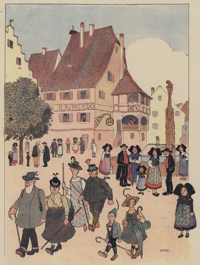 Duitse toeristen in een dorp in de Elzas door Jean Jacques Waltz