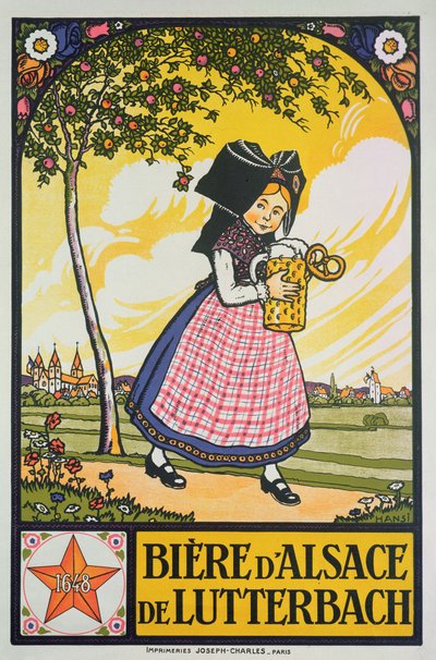 Poster die bier uit Lutterbach, Elzas adverteert door Jean Jacques Waltz