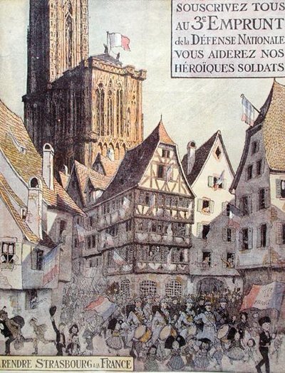 Poster ter promotie van de Derde Nationale Defensielening, uitgegeven ten behoeve van de Elzas, Eerste Wereldoorlog door Jean Jacques Waltz