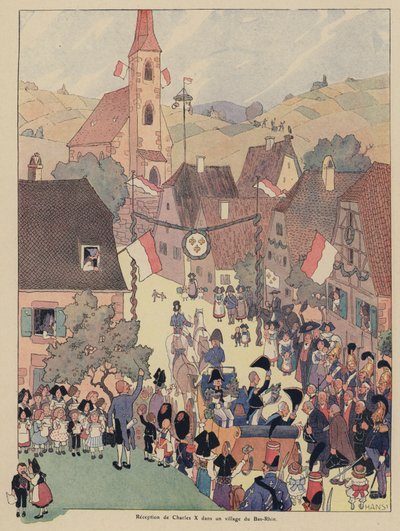 Ontvangst van koning Karel X van Frankrijk in een dorp in de Bas-Rhin, Elzas door Jean Jacques Waltz