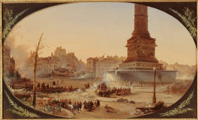 La Place de la Bastille en de Barricade van de ingang van de faubourg Saint-Antoine, 25 juni 1848 door Jean Jacques Champin