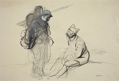 Poilu en Tommy in gesprek door Jean-Louis Forain