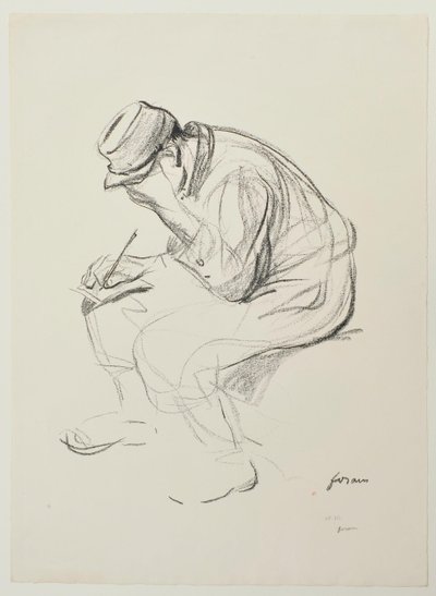 [Zittende soldaat die aan het schrijven is] door Jean-Louis Forain