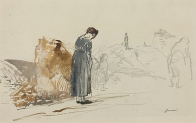 a) De Duitsers zijn vertrokken (recto); b) Schets van een man (verso) door Jean-Louis Forain