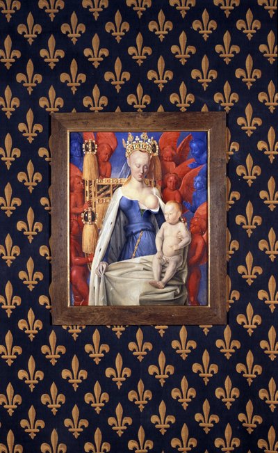 De voedende Maagd in een hermelijnen mantel afgebeeld als Agnes Sorel - (naar de Maagd van Antwerpen, door Jean Fouquet, circa 1452-1455) door Jean (after) Fouquet