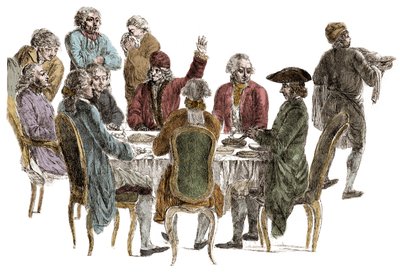 Het diner van de filosofen - Voltaire (Francois Marie Arouet) door Jean (after) Huber
