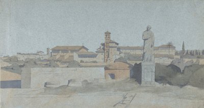 SS. Giovanni e Paolo, gezien vanaf de Villa Mattei, Rome door Jean Achille Benouville
